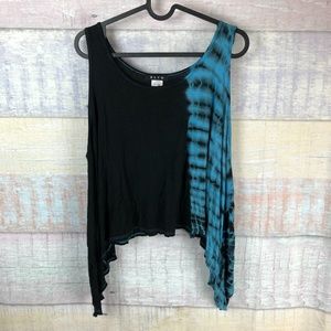 BLVD Shark Bite Hem Tie Dye Loose Tank Top P4